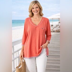 Zaket & Plover |  Coral Knit Pullover Top | Size XL | Whipstitch Detail